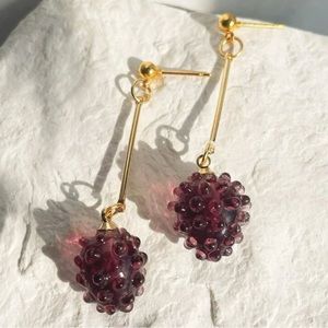 Glass Grapes~ Clear Transparent Knobby Bumpy Bead Gold Bar Luscious Fruit Dangle